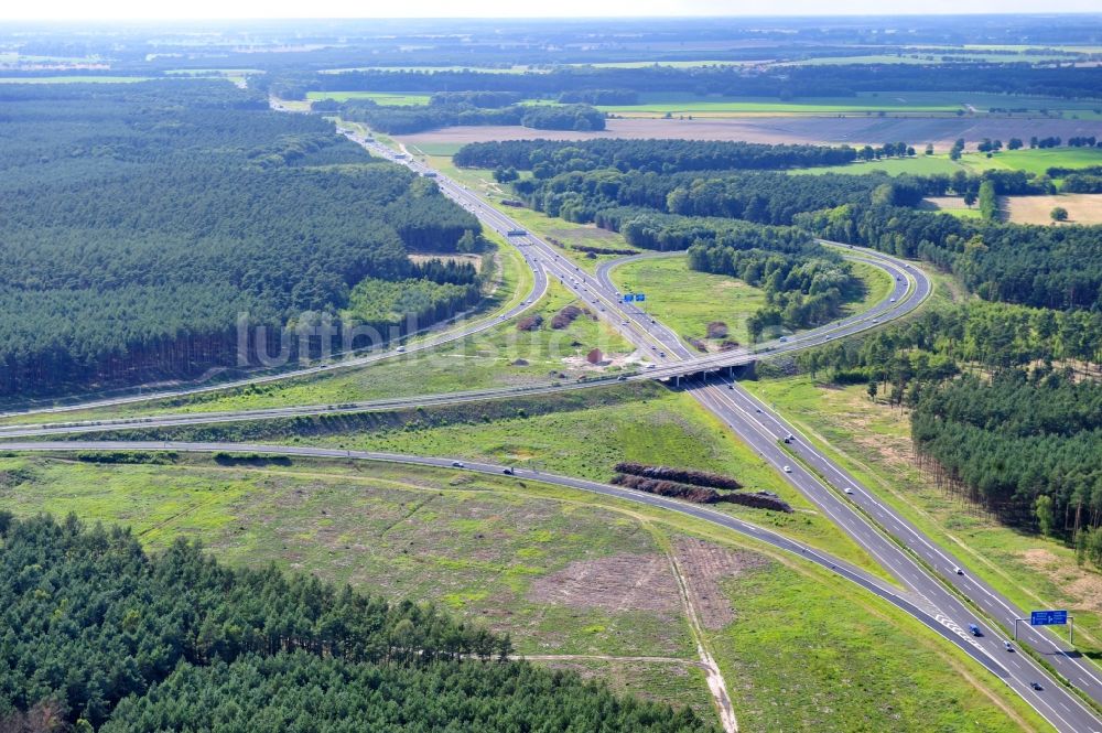 Luftaufnahme Groß Ziethen - Vorbereitungen für den Ausbau am Autobahndreieck Havelland im Bundesland Brandenburg