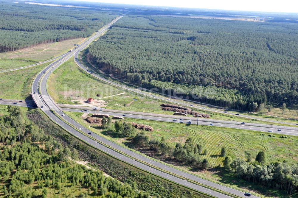 Groß Ziethen von oben - Vorbereitungen für den Ausbau am Autobahndreieck Havelland im Bundesland Brandenburg