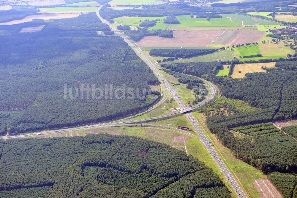 Luftaufnahme Groß Ziethen - Vorbereitungen für den Ausbau am Autobahndreieck Havelland im Bundesland Brandenburg