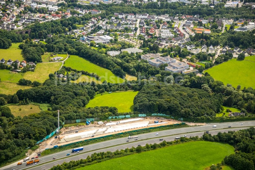 Sprockhövel aus der Vogelperspektive: VORHANDENE INFO: Autobahn- Baustellen entlang der Trasse und des Streckenverlaufes der A1 in Gevelsberg im Bundesland Nordrhein-Westfalen - NRW, Deutschland