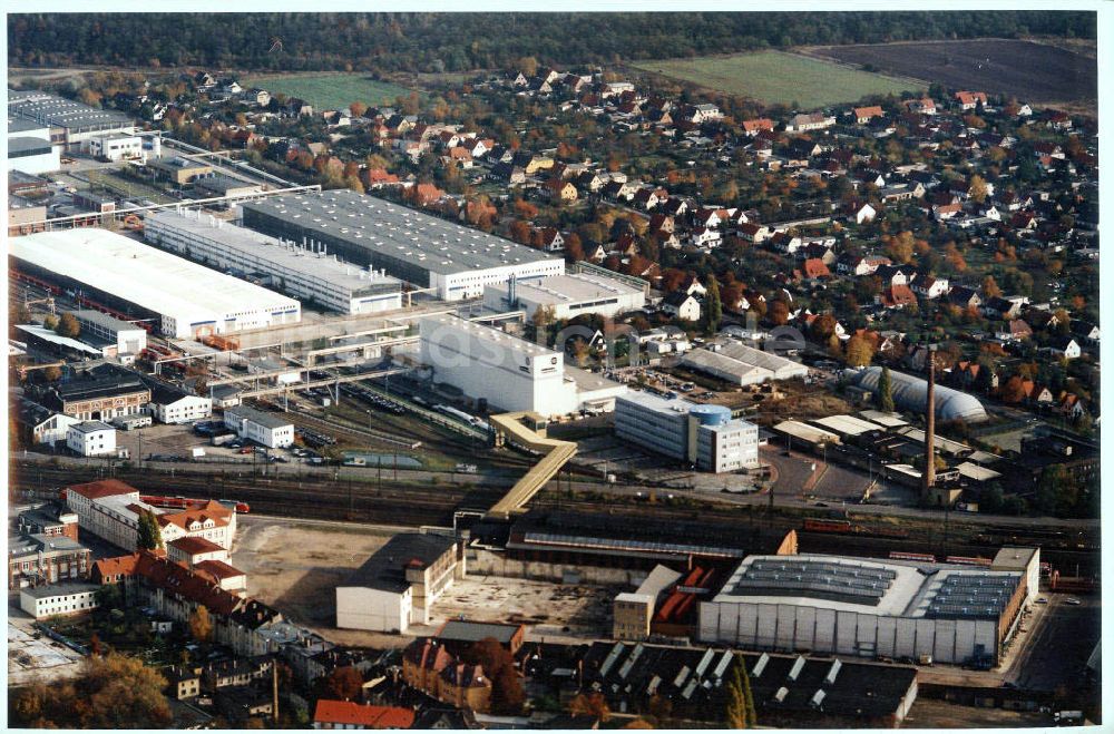 Ammendorf bei Halle von oben - Waggonwerk Ammendorf der BOMBARDIER TRANSPORTATION / DWA GmbH in Ammendorf (südlich von Halle / Saale - Sachsen - Anhalt)