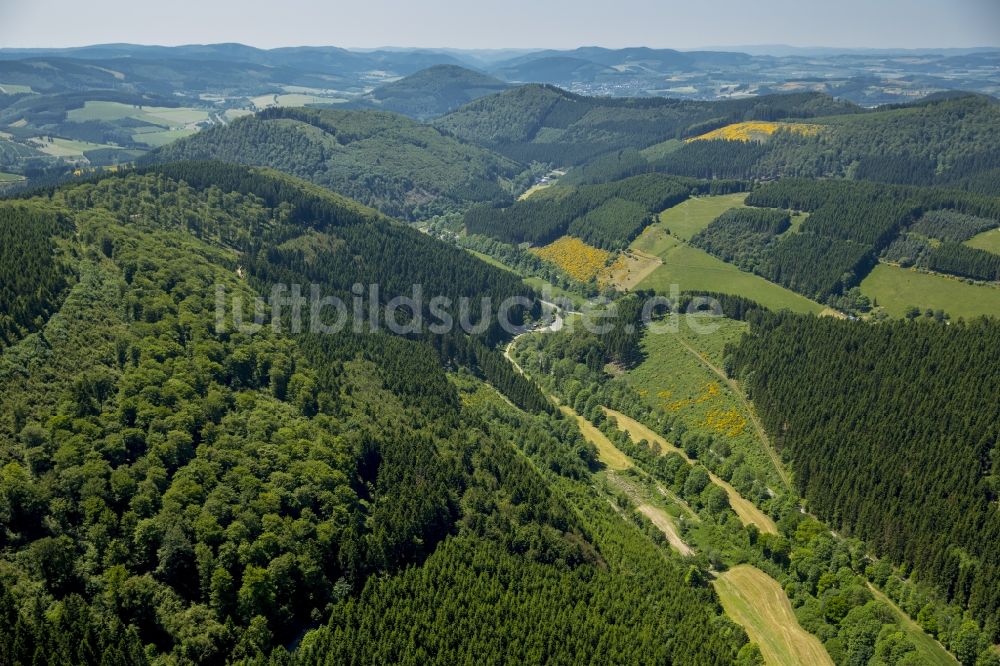 Luftaufnahme Schmallenberg - Wald und Berglandschaft im Hochsauerland in Schmallenberg im Bundesland Nordrhein-Westfalen