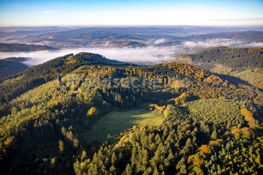 Arnsberg von oben - Wald und Berglandschaft des Lattenberges in Arnsberg im Bundesland Nordrhein-Westfalen