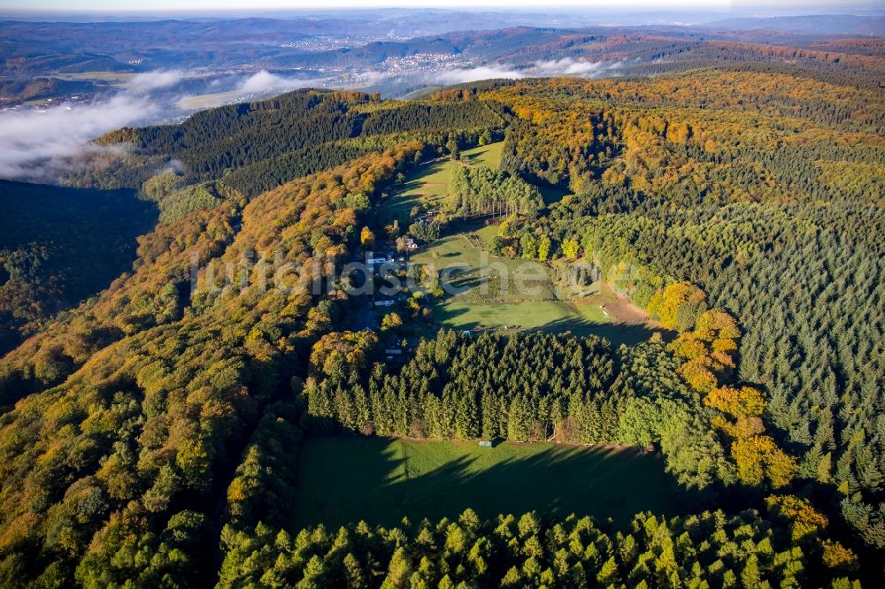 Arnsberg aus der Vogelperspektive: Wald und Berglandschaft des Lattenberges in Arnsberg im Bundesland Nordrhein-Westfalen