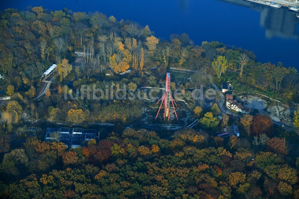 Luftaufnahme Berlin - Waldgebiete Plänterwald am Ufer der Spree im