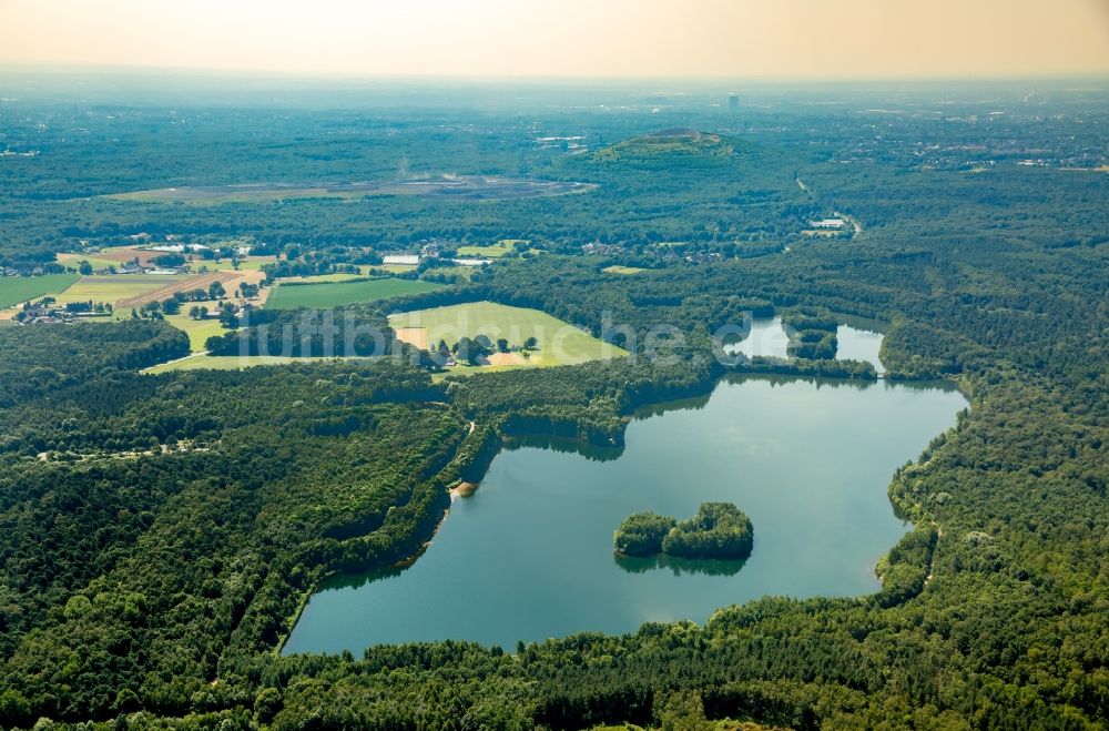 Kirchhellen aus der Vogelperspektive: Waldgebiete am Ufer des Bergsenkungs- See Heidesee in Kirchhellen im Bundesland Nordrhein-Westfalen