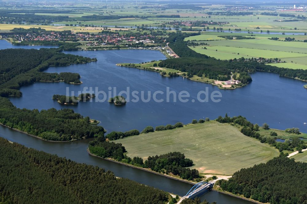 Luftaufnahme Burg - Waldgebiete am Ufer des Niegripper Sees in Burg im Bundesland Sachsen-Anhalt