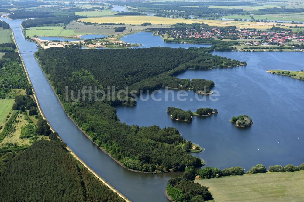 Burg aus der Vogelperspektive: Waldgebiete am Ufer des Niegripper Sees in Burg im Bundesland Sachsen-Anhalt