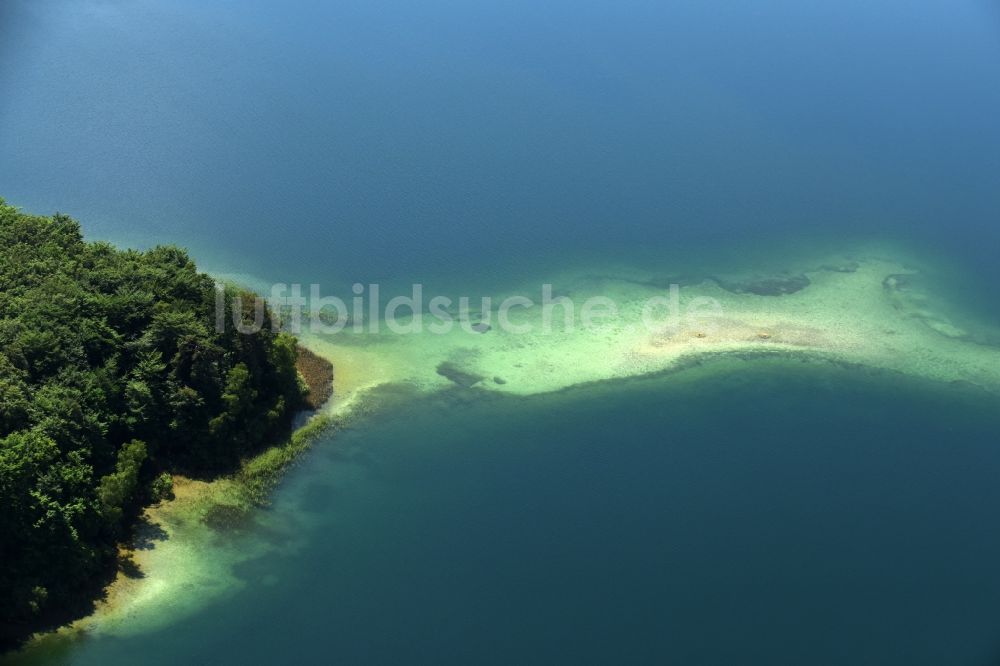 Heimland von oben - Waldgebiete am Ufer des See Großer Wummesee in Heimland im Bundesland Brandenburg