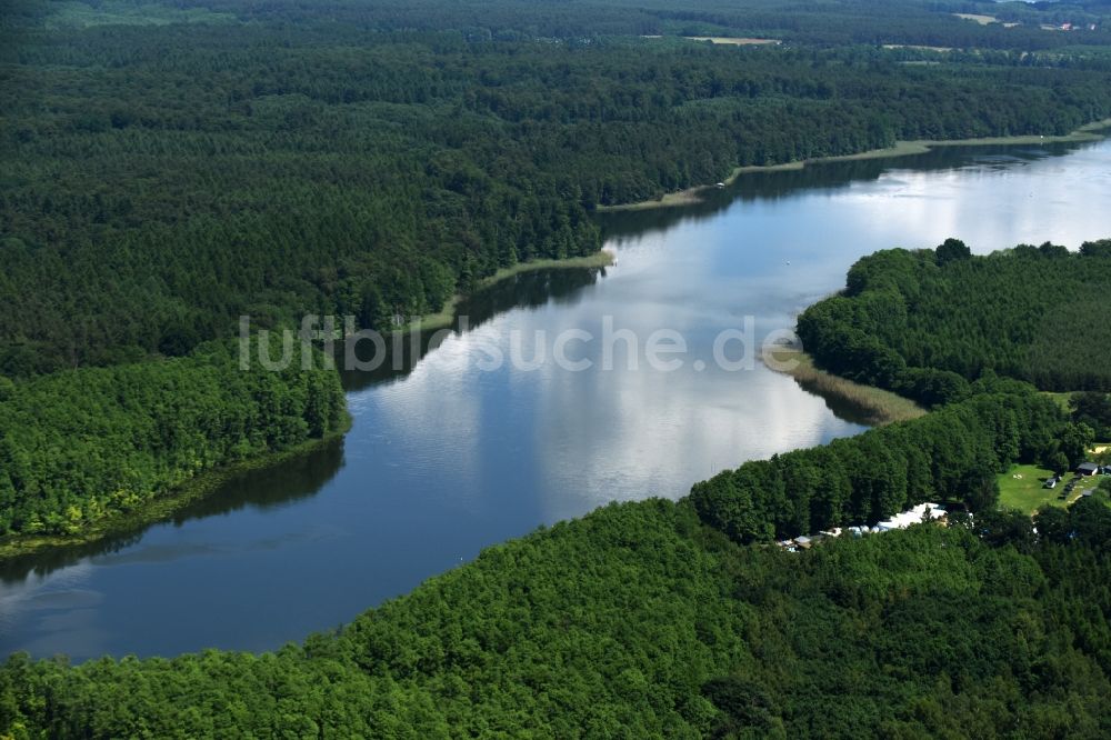 Luftaufnahme Fleeth - Waldgebiete am Ufer des See Mössensee in Fleeth im Bundesland Mecklenburg-Vorpommern