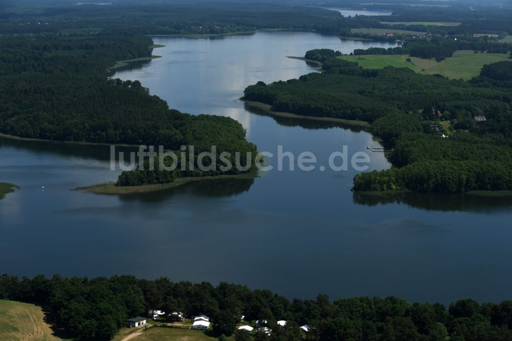 Schwarz von oben - Waldgebiete am Ufer des See Zethner See in Schwarz im Bundesland Mecklenburg-Vorpommern