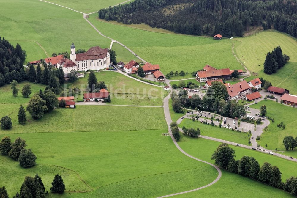 Luftbild Steingaden - Wallfahrtskirche Wieskirche in Steingaden, Ortsteil Wies, im Bundesland Bayern