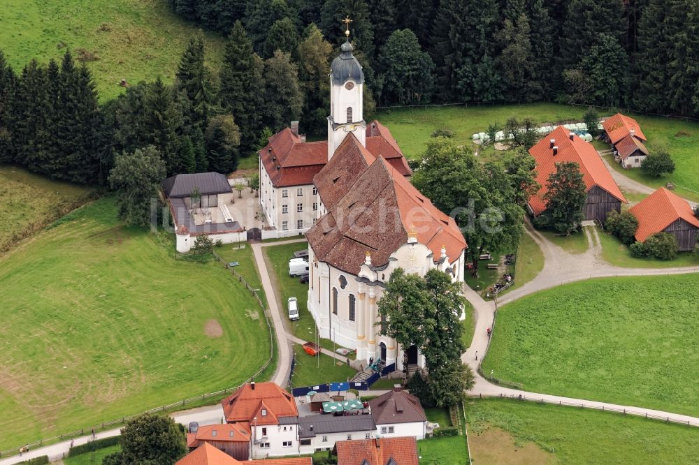 Luftbild Steingaden - Wallfahrtskirche Wieskirche in Steingaden, Ortsteil Wies, im Bundesland Bayern