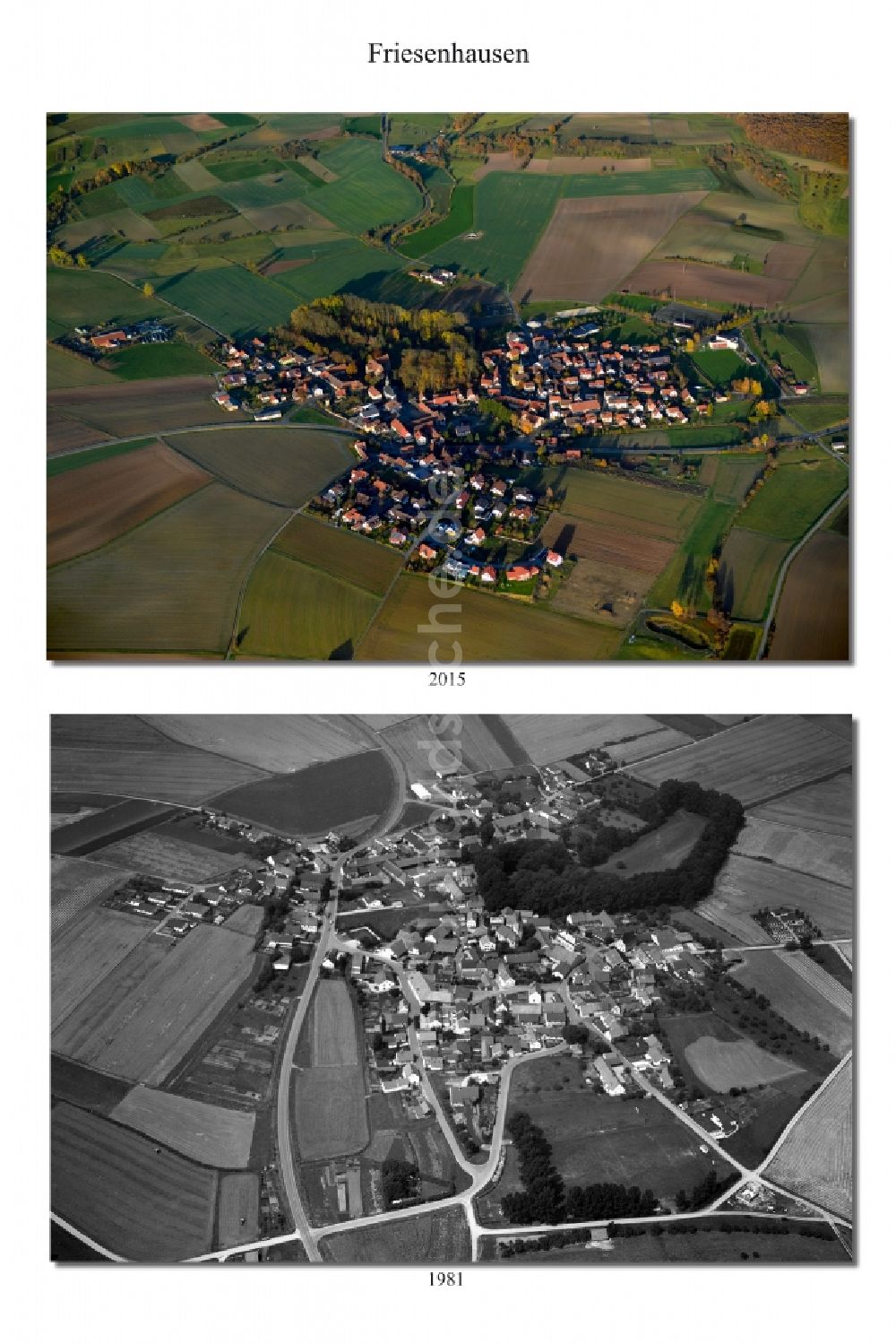Luftaufnahme Friesenhausen - - 1981 Wandel der Dorf- Ansicht der zum Landkreis Haßberge gehörenden Gemeinde in Friesenhausen im Bundesland Bayern