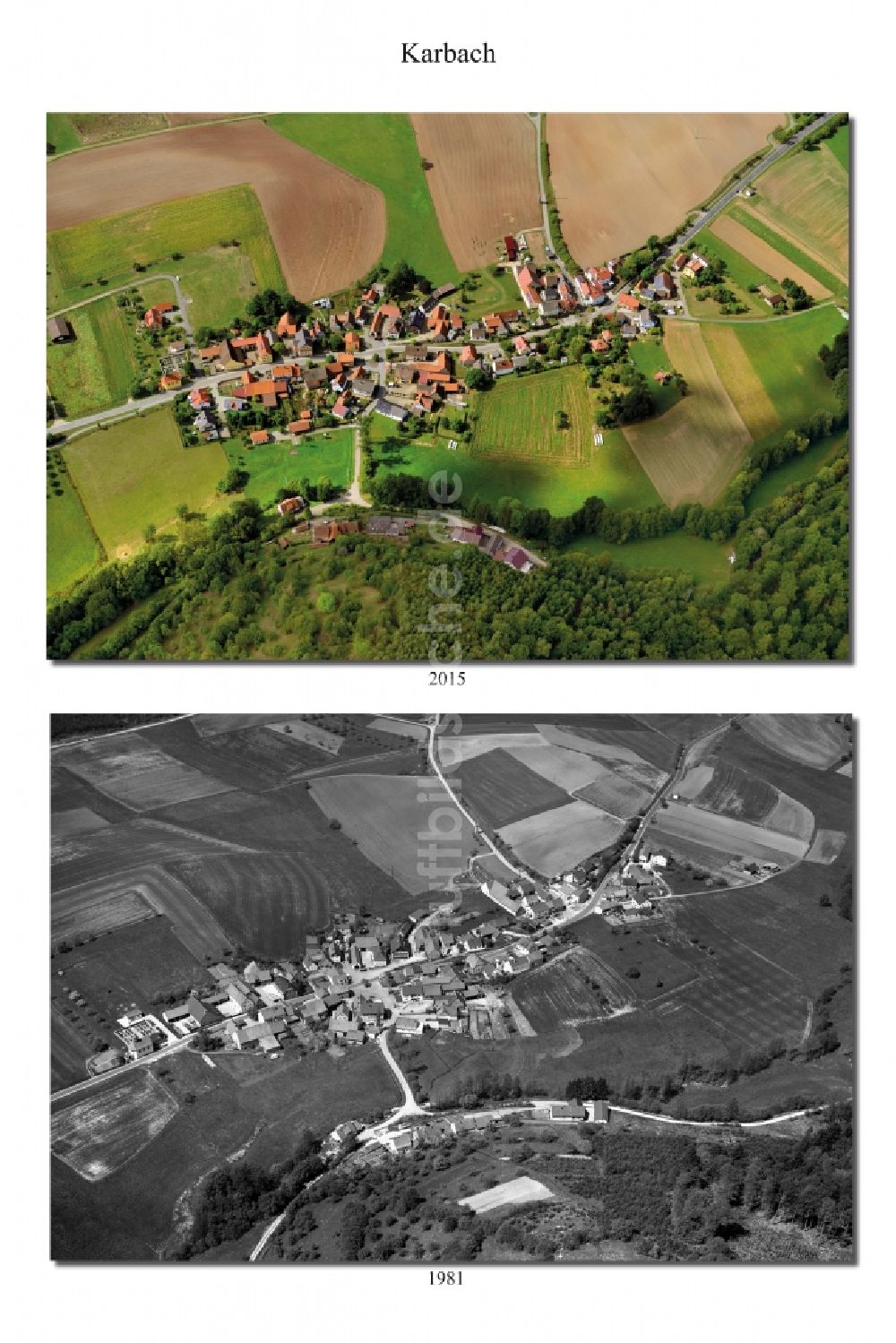 Luftbild Karbach - - 1981 Wandel der Dorf- Ansicht der zum Landkreis Haßberge gehörenden Gemeinde in Karbach im Bundesland Bayern