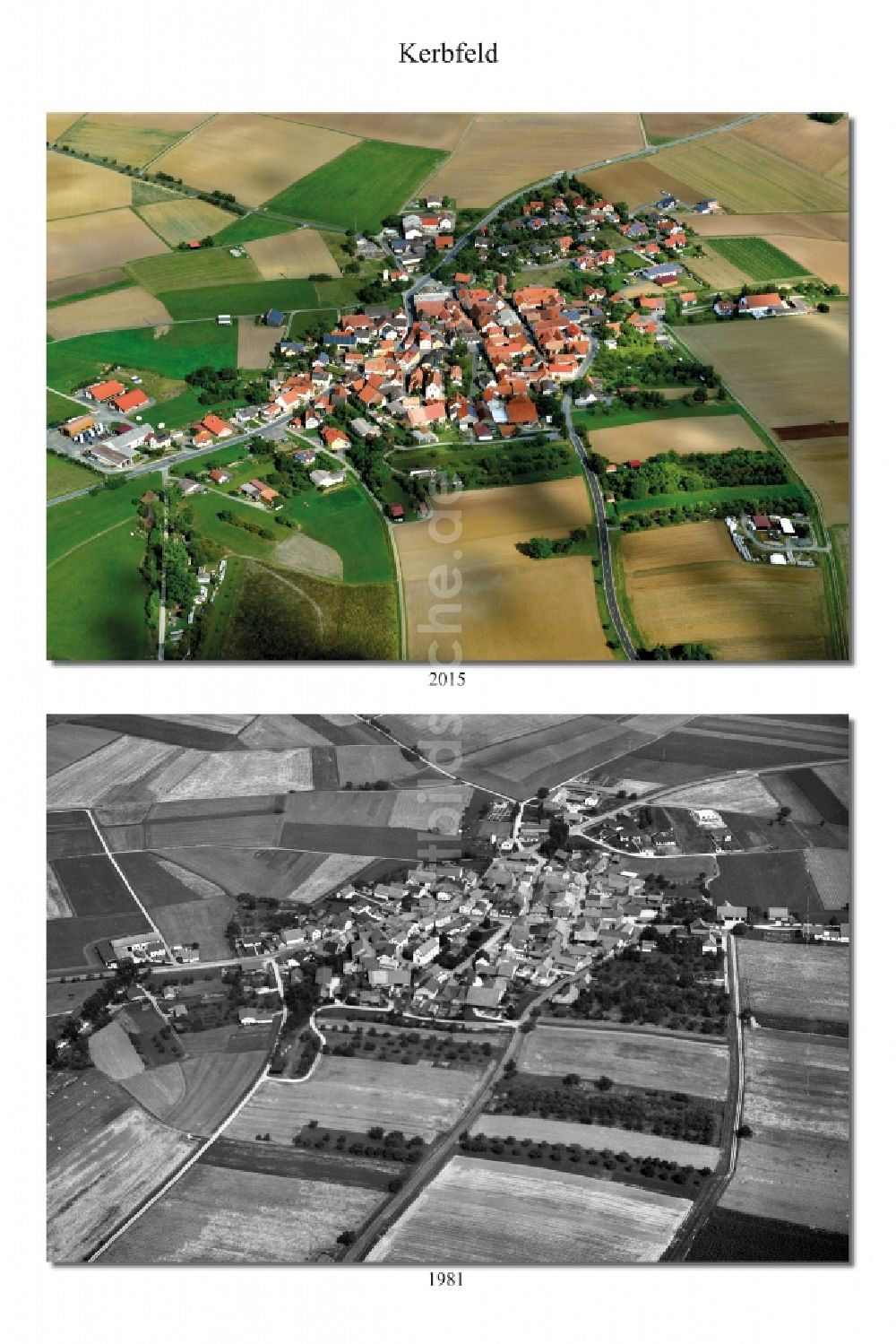 Kerbfeld aus der Vogelperspektive: - 1981 Wandel der Dorf- Ansicht der zum Landkreis Haßberge gehörenden Gemeinde Kerbfeld im Bundesland Bayern