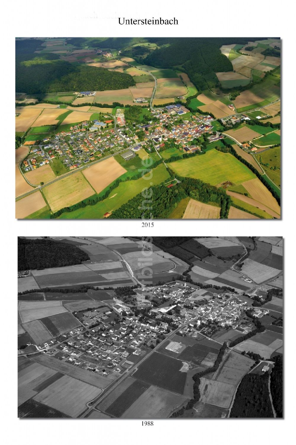 Rauhenebrach von oben - 1988 - 2015 Wandel der Dorf- Ansicht der zum Landkreis Haßberge gehörenden Gemeinde in Untersteinbach Rauhenebrach im Bundesland Bayern