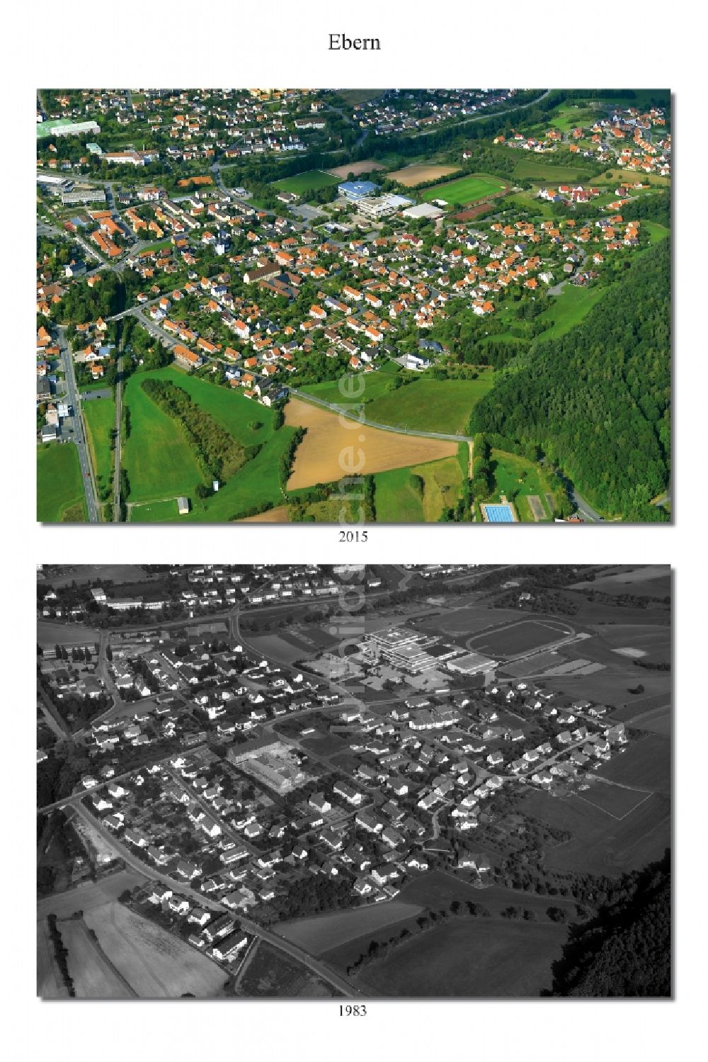 Luftbild Ebern - 1991 - 2015 Wandel der Stadt - Ansicht von Ebern im Landkreis Haßberge im Bundesland Bayern