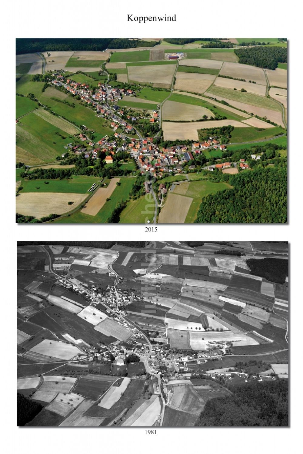 Luftaufnahme Koppenwind - 1981-2015 Wandel der zum Landkreis Haßberge gehörenden Gemeinde Koppenwind im Bundesland Bayern