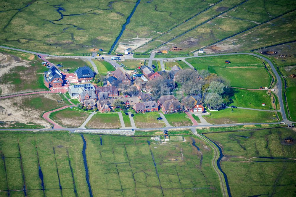 Luftaufnahme Hooge - Warft im Ortsteil Hanswarft auf Hallig Hooge im Bundesland Schleswig-Holstein, Deutschland