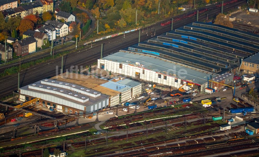 Witten von oben - Wartungsarbeiten am Weichenwerk und an Gleisanlagen am Hauptbahnhof von Witten im Bundesland Nordrhein-Westfalen