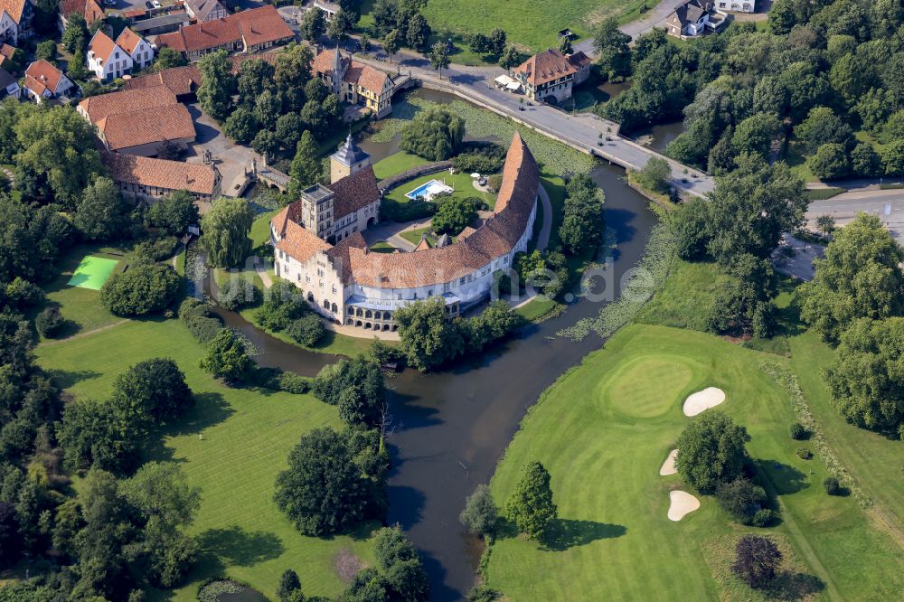 Luftbild Steinfurt - Wassergraben mit Wasserschloß Schloss in Steinfurt im Bundesland Nordrhein-Westfalen, Deutschland