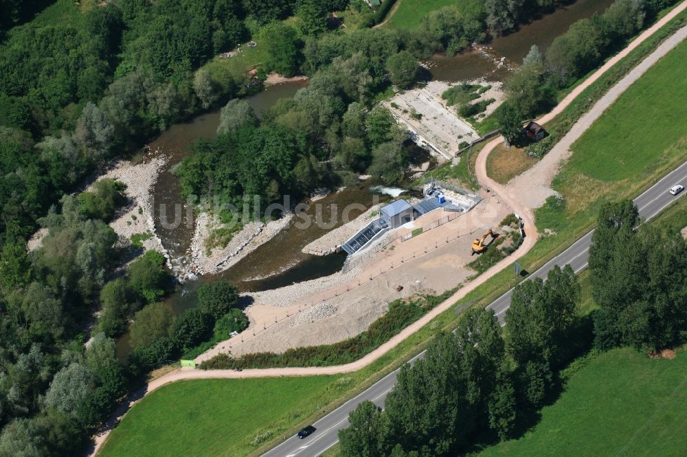 Maulburg von oben - Wasserkraftwerk als Kleinkraftwerk an der Wiese in Maulburg im Bundesland Baden-Württemberg, Deutschland