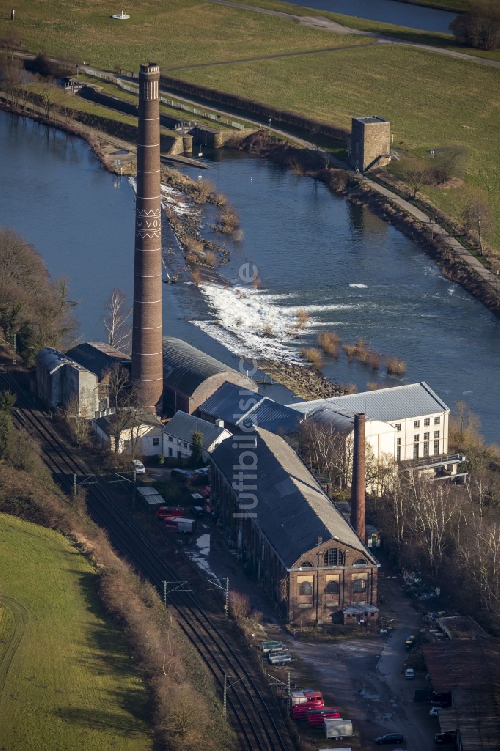 Essen aus der Vogelperspektive: Wasserkraftwerk Horster Mühle in Essen im Bundesland Nordrhein-Westfalen