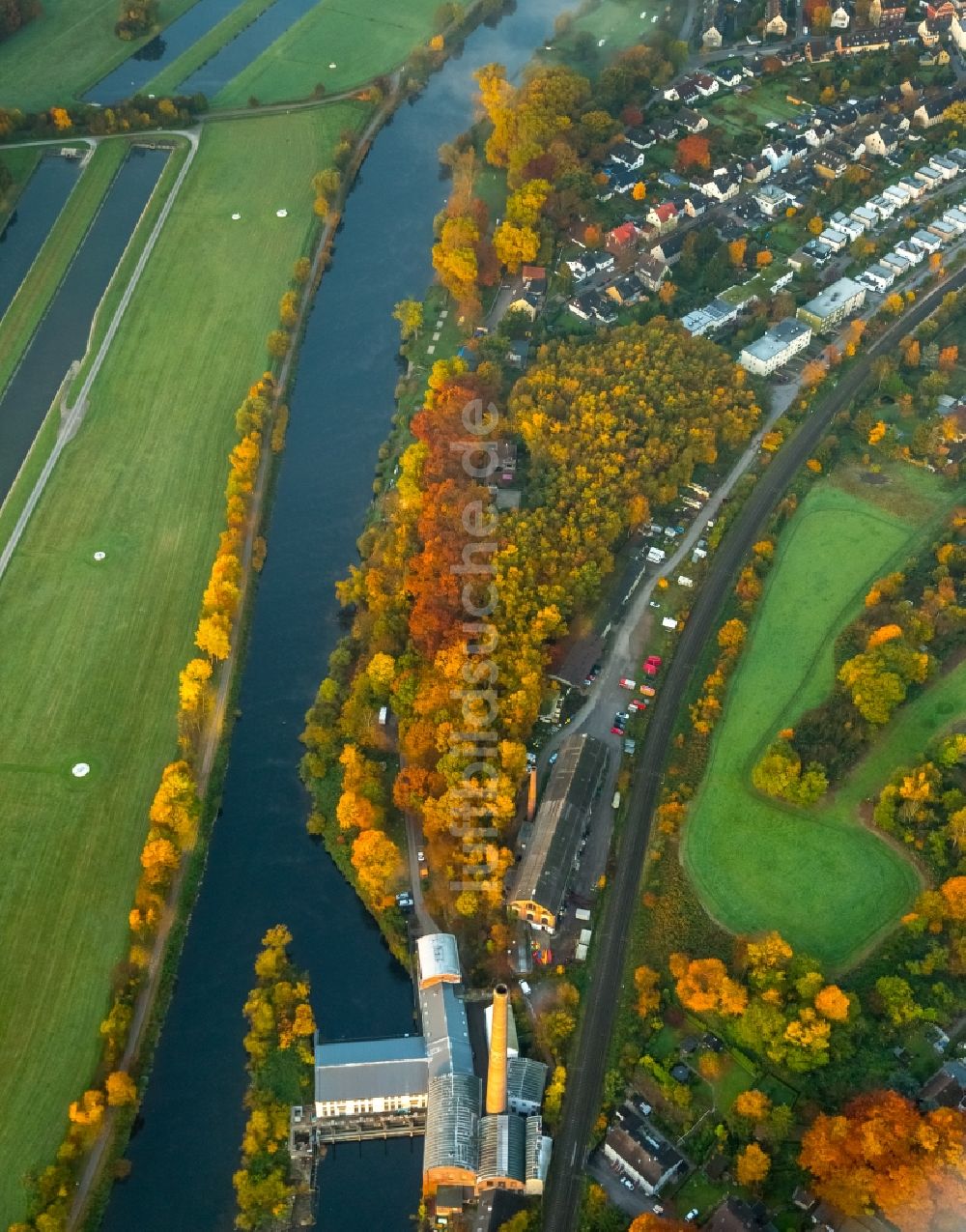 Luftaufnahme Essen - Wasserkraftwerk Horster Mühle am Fluss Ruhr in Essen im Bundesland Nordrhein-Westfalen