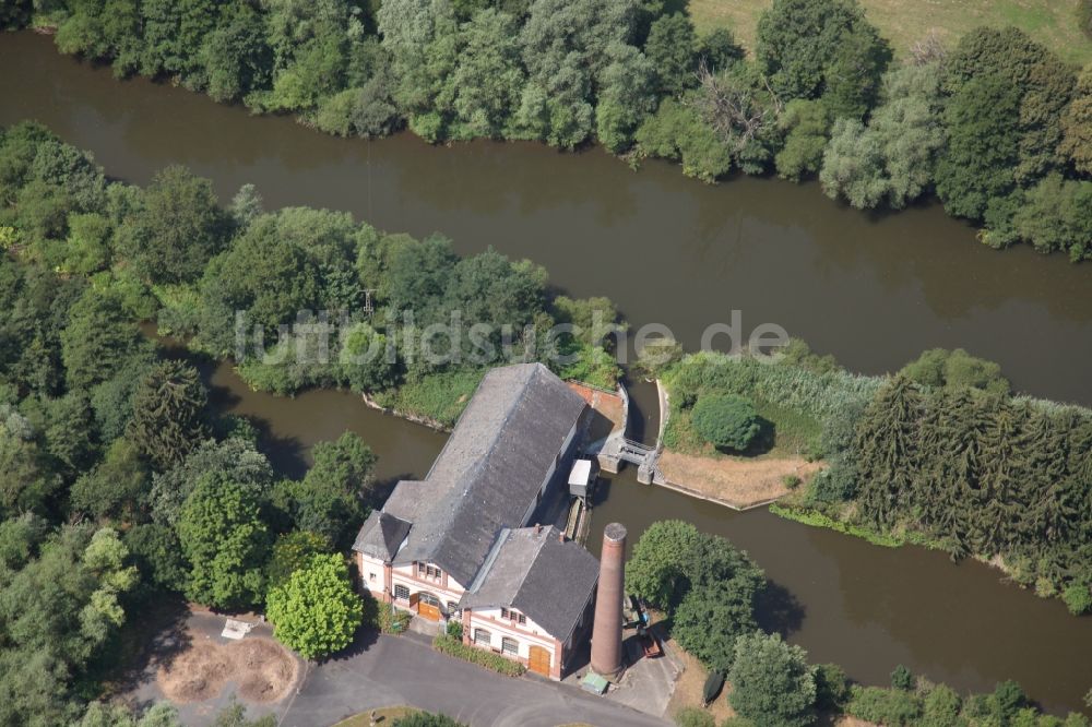 Lahnstein von oben - Wasserkraftwerk der SÜWAG an der Lahn im Ortsteil Friedrichssegen in Lahnstein im Bundesland Rheinland-Pfalz, Deutschland