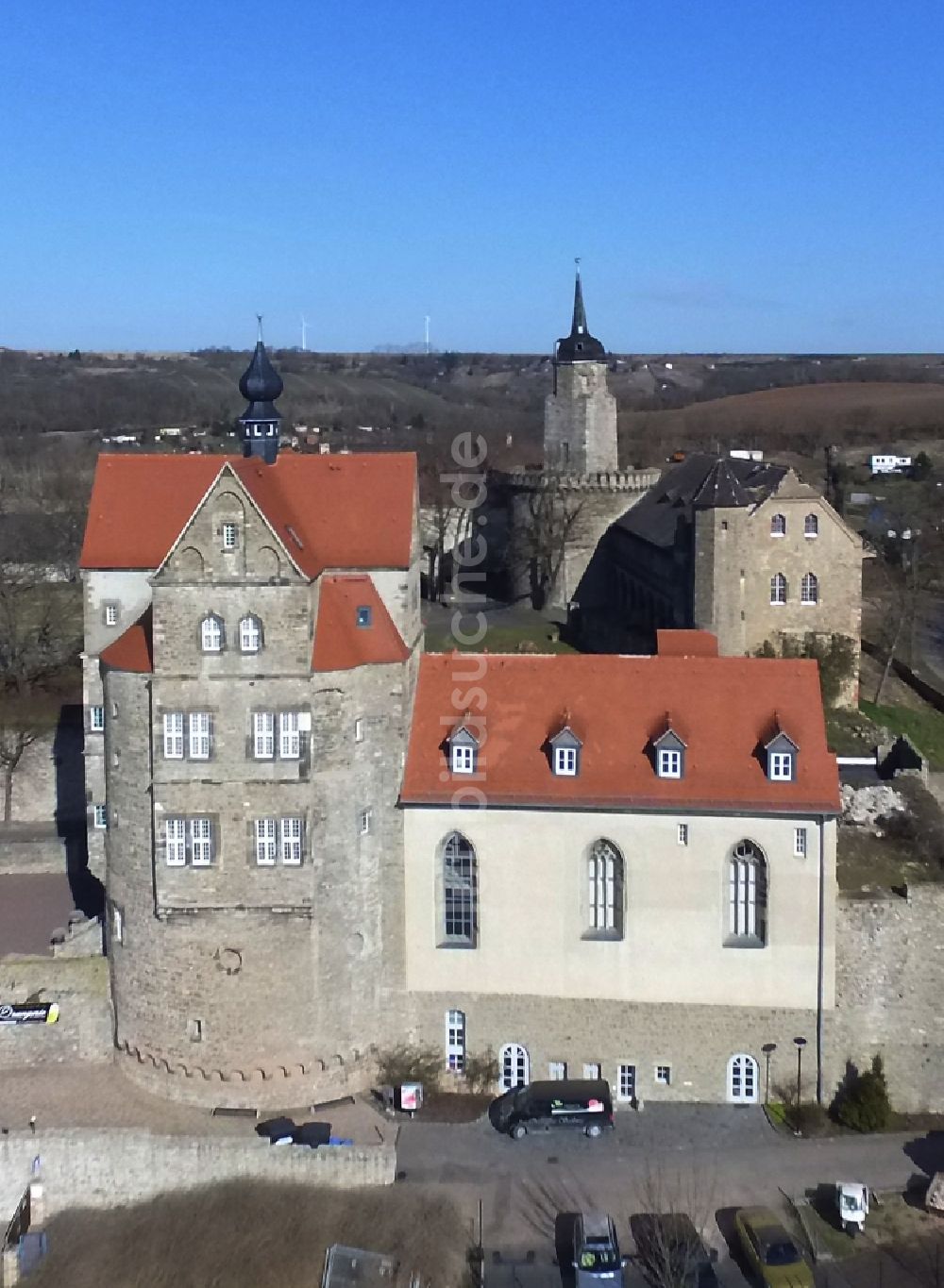 Seeburg aus der Vogelperspektive: Wasserschloß Schloss am Vietzbach in Seeburg im Bundesland Sachsen-Anhalt, Deutschland