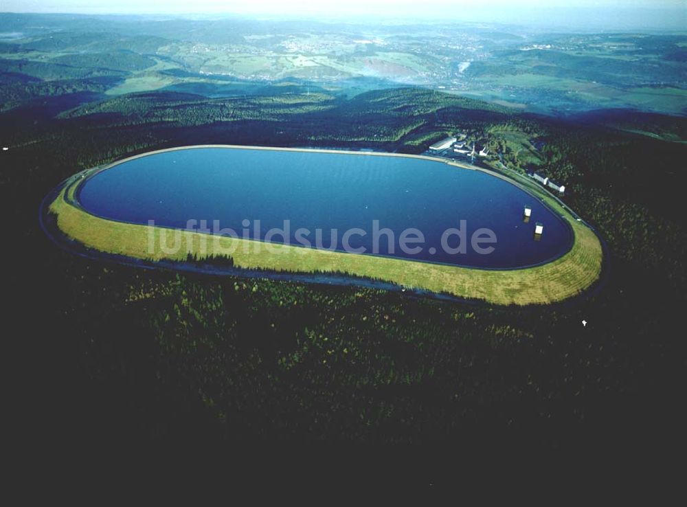 Schlettau von oben - 01.10.2002 Wasserspeicher auf dem Scheibenberg bei Schlettau im Erzgeb.