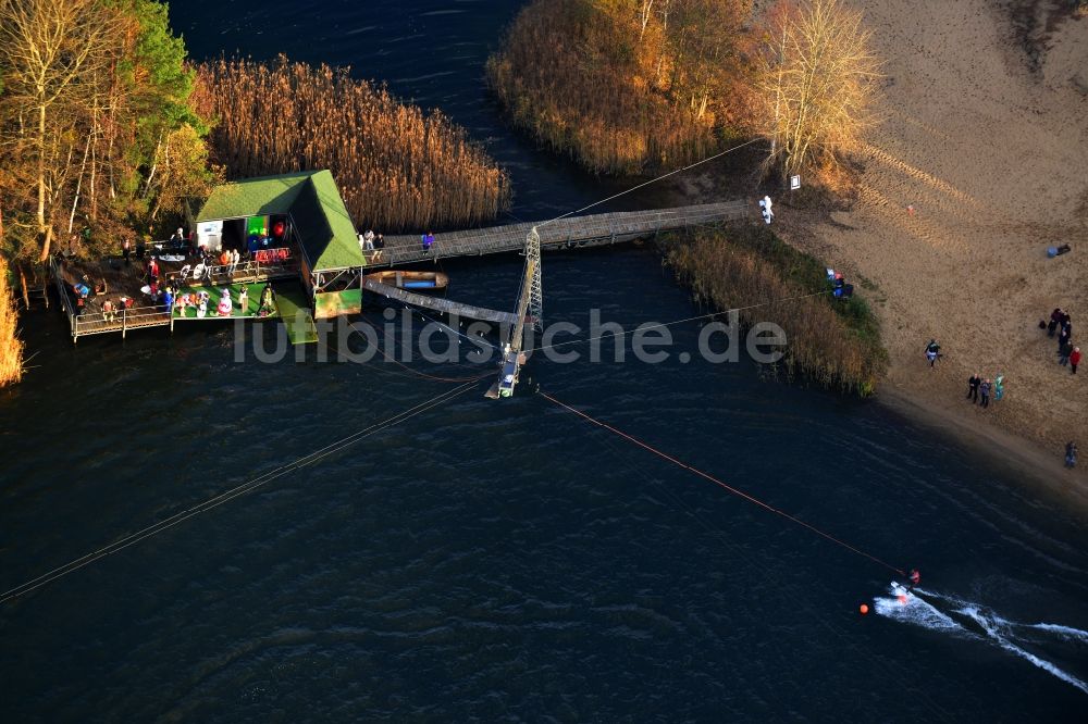 Luftaufnahme Marienwerder - Wassersportanlage auf dem Kiessee in Marienwerder im Bundesland Brandenburg