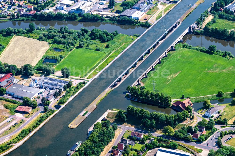 Luftaufnahme Minden - Wasserstraßenkreuzung der Weser mit dem Mittellandkanal in Minden im Bundesland Nordrhein-Westfalen