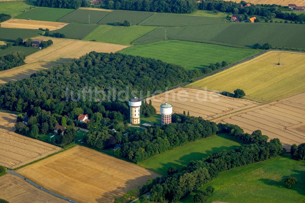 Luftaufnahme Hamm OT Berge - Wassertürme am Hellweg im Ortsteil Berge in Hamm im Bundesland Nordrhein-Westfalen