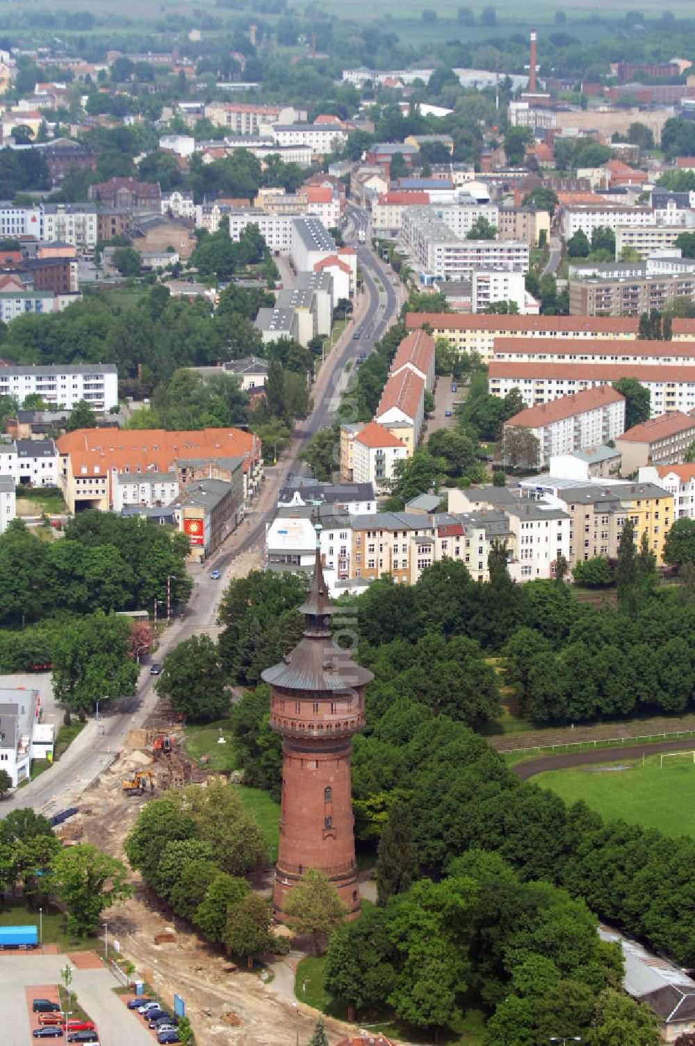 Forst / Lausitz von oben - Wasserturm in Forst in der Lausitz