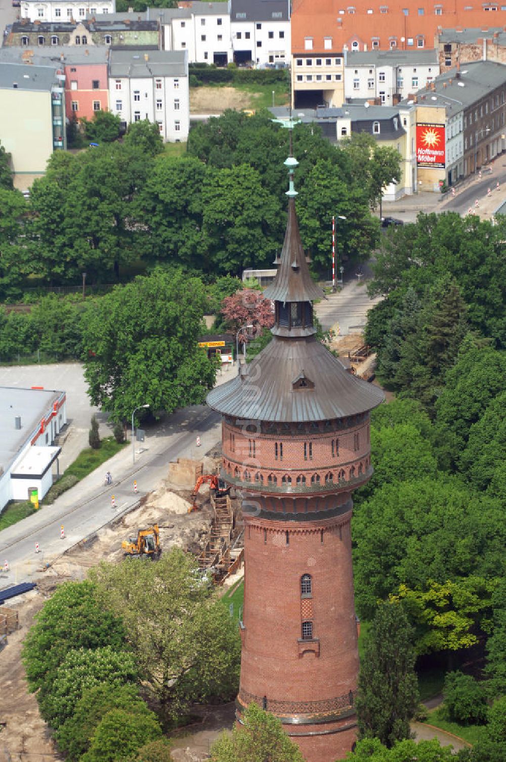 Forst / Lausitz aus der Vogelperspektive: Wasserturm in Forst in der Lausitz