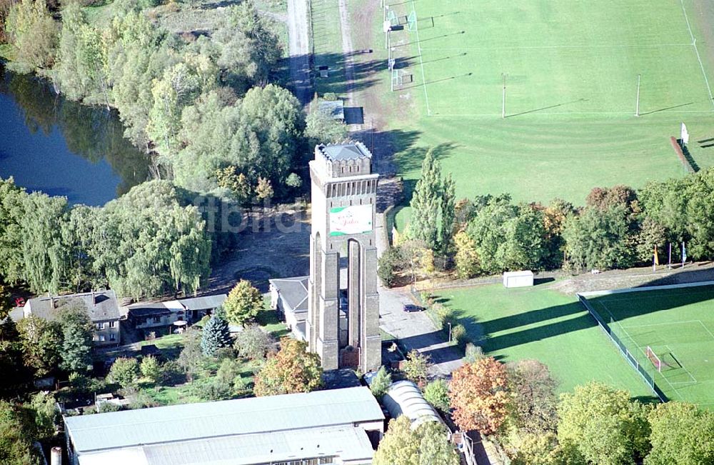 Luftbild Eberswalde / Brandenburg - Wasserturm an der Messingwerksiedlung (UNESCO-Denkmalsliste) in Eberswalde - Finow (Brandenburg)