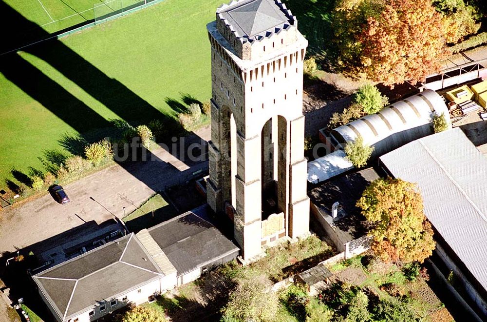 Eberswalde / Brandenburg von oben - Wasserturm an der Messingwerksiedlung (UNESCO-Denkmalsliste) in Eberswalde - Finow (Brandenburg)