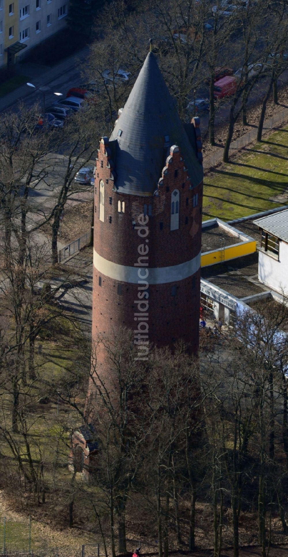 Luftaufnahme Bernau - Wasserturm an der Schönower Chaussee in Bernau im Bundesland Brandenburg