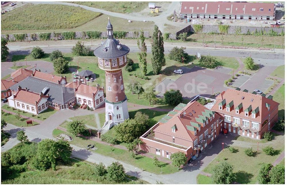 Schwedt aus der Vogelperspektive: Wasserturm Schwedt und Turmhotel