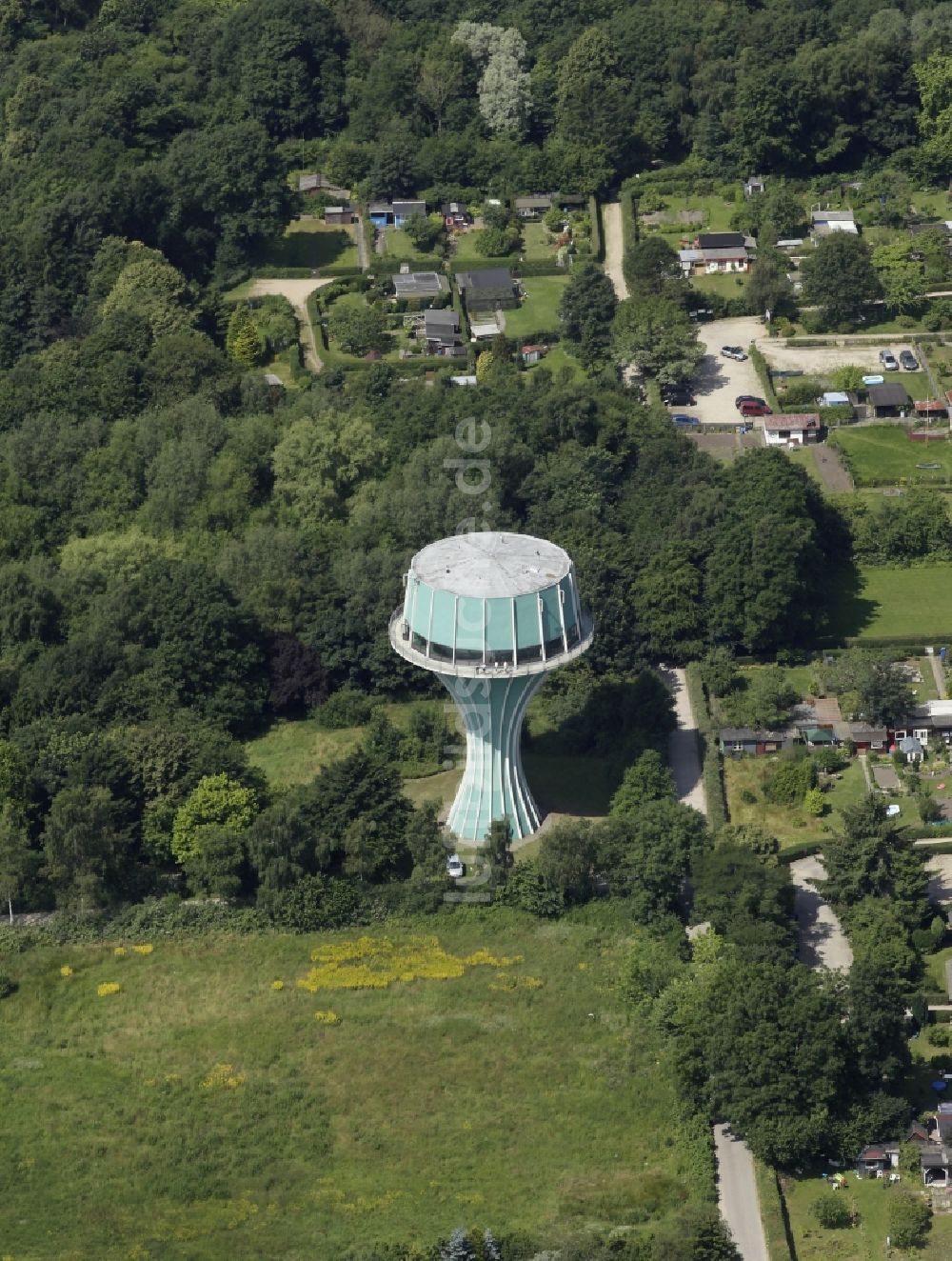 Luftaufnahme Flensburg - Wasserturm im Stadtteil Fruerlund in Flensburg im Bundesland Schleswig-Holstein