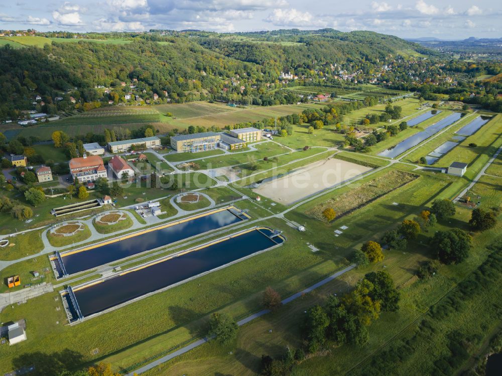 Luftaufnahme Dresden - Wasserwerk DVGW Technologiezentrum Wasser (TZW) im Ortsteil Hosterwitz in Dresden im Bundesland Sachsen, Deutschland