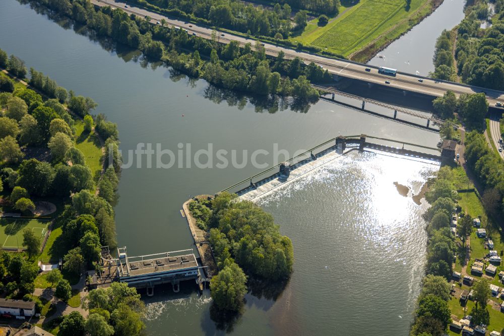 Luftbild Herdecke - Wasserwerk und Wasserkraftwerk entlang des Flussverlaufs der Ruhr an der Volme Brücke im Ortsteil Westende in Herdecke im Bundesland Nordrhein-Westfalen, Deutschland