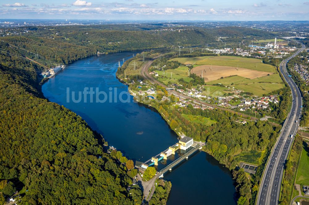 Hagen aus der Vogelperspektive: Wasserwerk und Wasserkraftwerk Laufwasserkraftwerk Hengstey entlang der Ruhr im Ortsteil Hengstey in Hagen im Bundesland Nordrhein-Westfalen, Deutschland