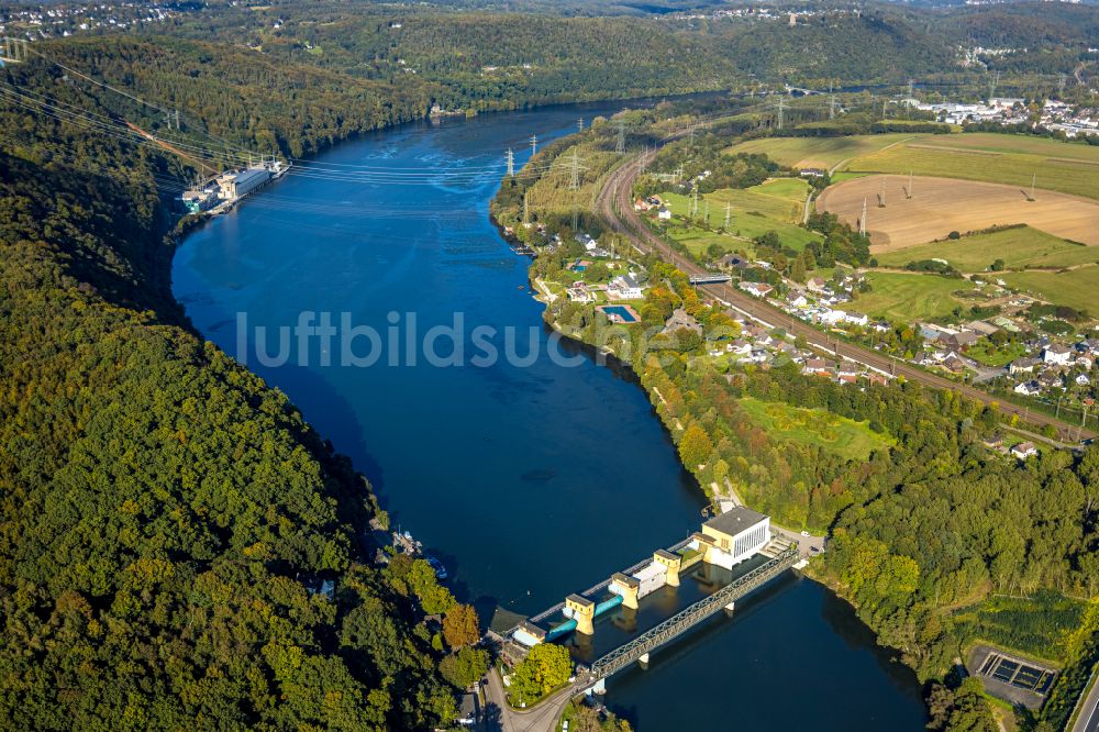 Hagen aus der Vogelperspektive: Wasserwerk und Wasserkraftwerk Laufwasserkraftwerk Hengstey entlang der Ruhr im Ortsteil Hengstey in Hagen im Bundesland Nordrhein-Westfalen, Deutschland