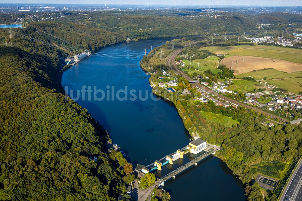 Luftbild Hagen - Wasserwerk und Wasserkraftwerk Laufwasserkraftwerk Hengstey entlang der Ruhr im Ortsteil Hengstey in Hagen im Bundesland Nordrhein-Westfalen, Deutschland