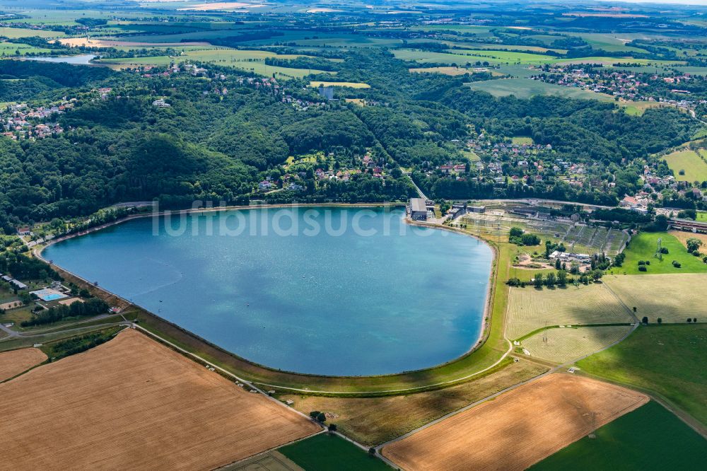 Dresden von oben - Wasserwerk und Wasserkraftwerk und Pumpspeicherwerk - Stausee im Ortsteil Niederwartha in Dresden im Bundesland Sachsen, Deutschland