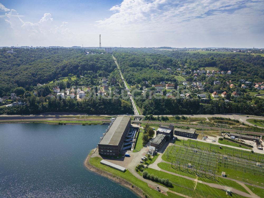 Luftbild Dresden - Wasserwerk und Wasserkraftwerk und Pumpspeicherwerk - Stausee im Ortsteil Niederwartha in Dresden im Bundesland Sachsen, Deutschland