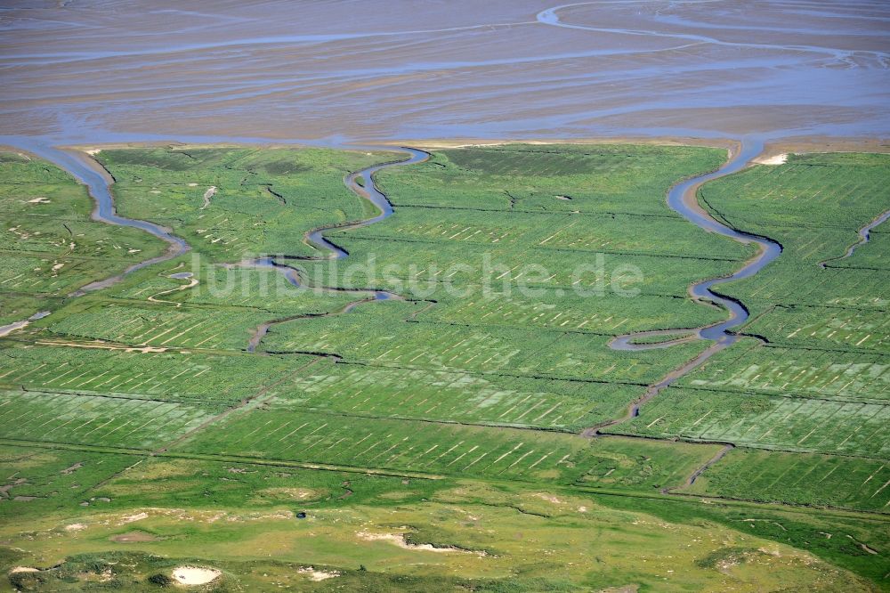 Norderney von oben - Wattenmeer der Nordsee- Küste bei Norderney im Bundesland Niedersachsen